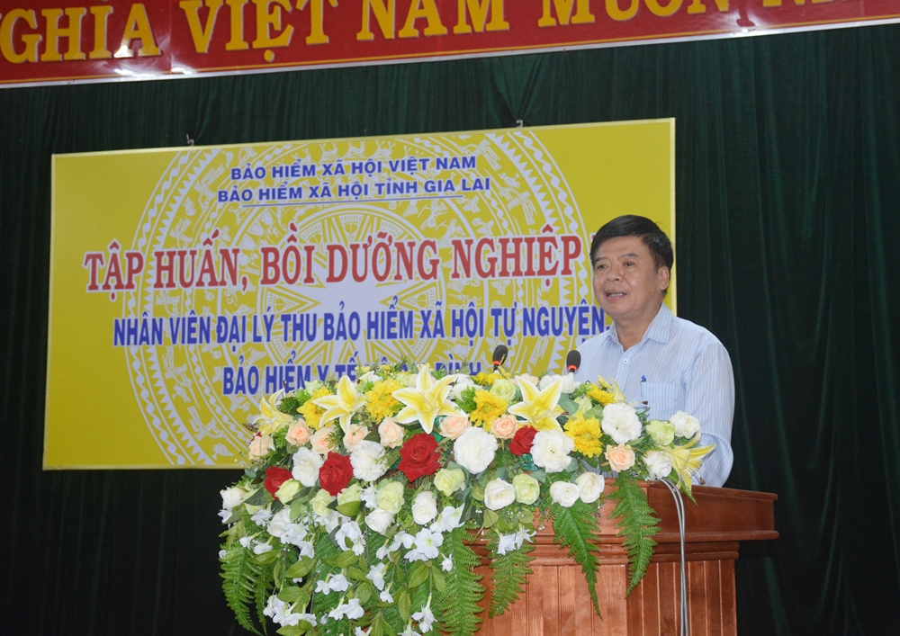 Phó giám đốc BHXH tỉnh Đoàn Ngô phát biểu tại Hội nghị tập huấn